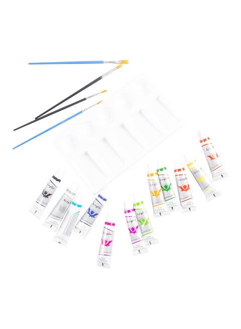 12 Pieces Water Based Acrylic Paint Set With Brush And Palette assorted