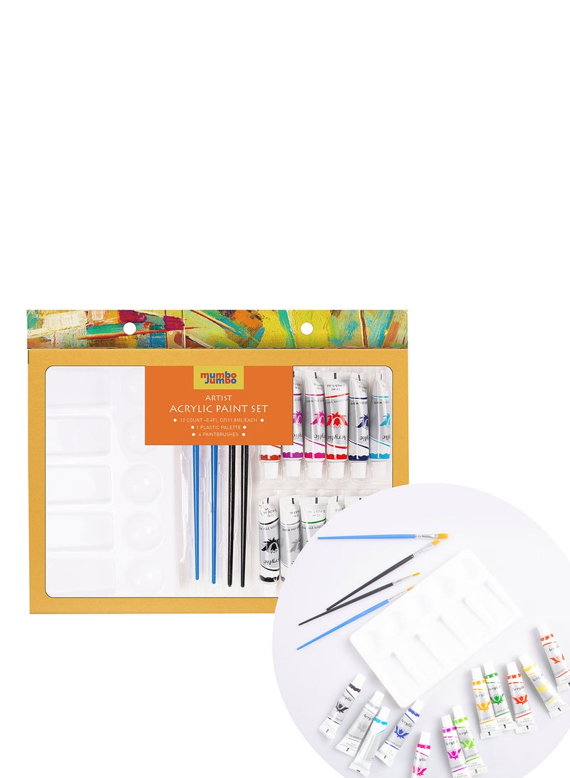mumbo Jumbo - 12 Pieces Water Based Acrylic Paint Set With Brush And Palette assorted - Image 1