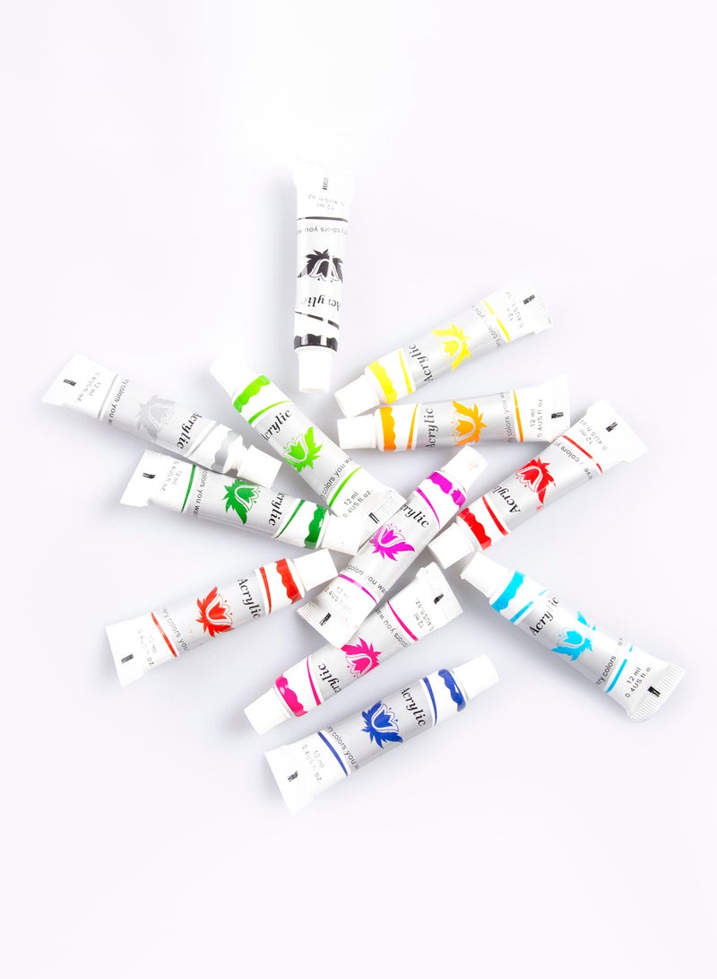 mumbo Jumbo - 12 Pieces Water Based Acrylic Paint Set With Brush And Palette assorted - Image 1
