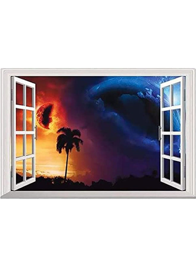 3D Window Beach Sea Wall Sticker Multicolour 50cm