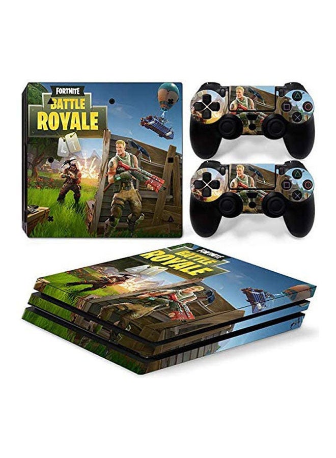 ملصقات حماية بطبعة لعبة "Fortnite"، عدد 4 ملصقات لجهاز الألعاب بلايستيشن 4 وملصقين لذراعي التحكم
