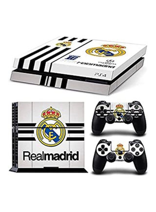 ملصق بتصميم شعار فريق ريال مدريد لجهاز سوني بلايستيشن 4 وأذرع التحكم عن بعد