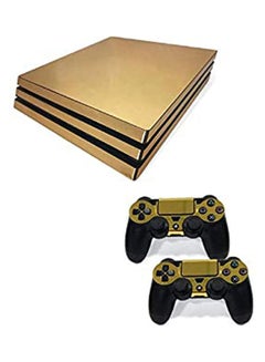 PS4 Pro Gold Chrome Sticker Wrap With 2 Controller