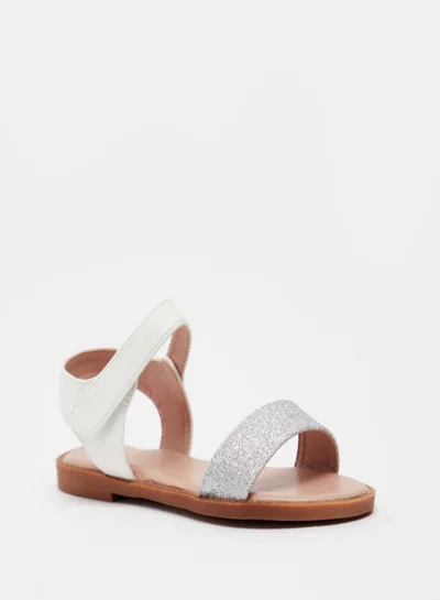shoexpress Glitter Textured Velcro Closure Flat Sandals White/Silver