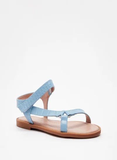 shoexpress Animal Textured Velcro Detail Flat Sandals Blue