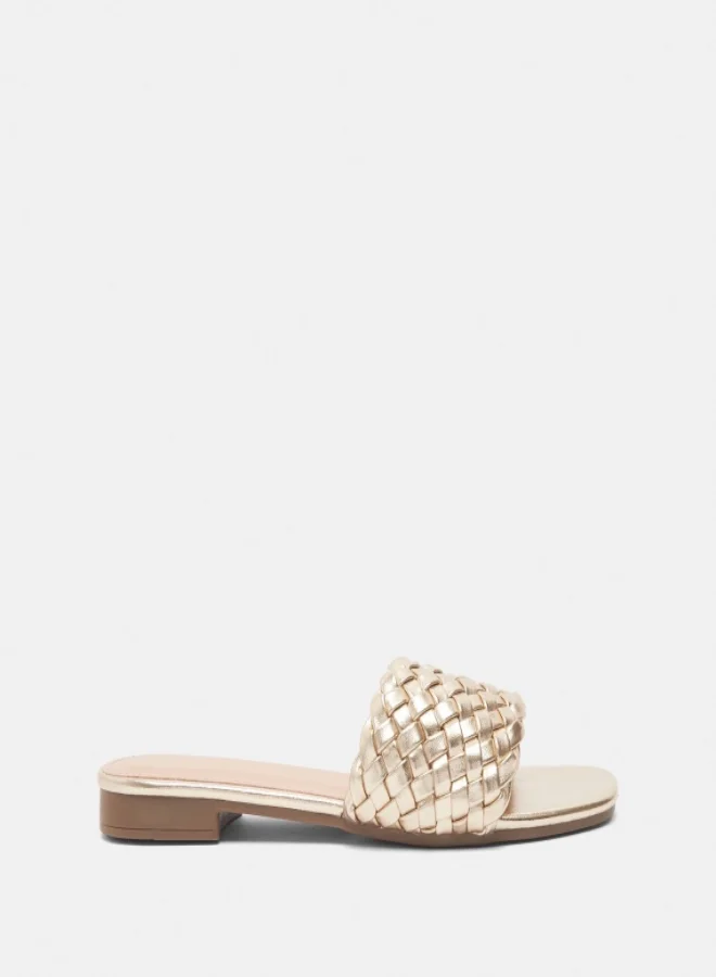 shoexpress Weave Textured Slip-On Flat Sandals Gold