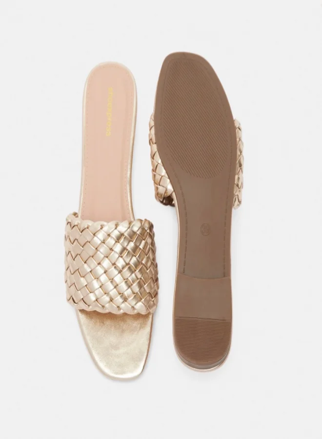 shoexpress Weave Textured Slip-On Flat Sandals Gold