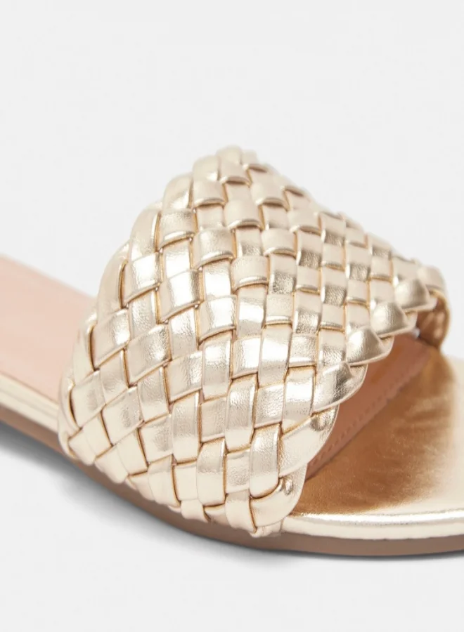 shoexpress Weave Textured Slip-On Flat Sandals Gold