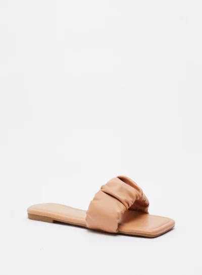 shoexpress Ruched Strap Slip-On Flat Sandals Tan