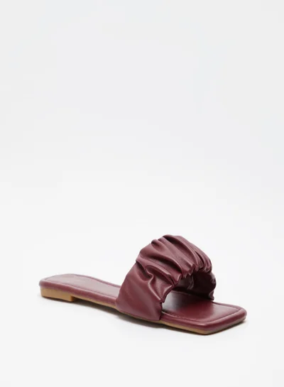 shoexpress Ruched Strap Slip-On Flat Sandals Maroon