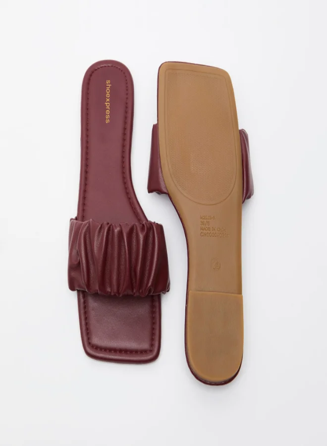 shoexpress Ruched Strap Slip-On Flat Sandals Maroon