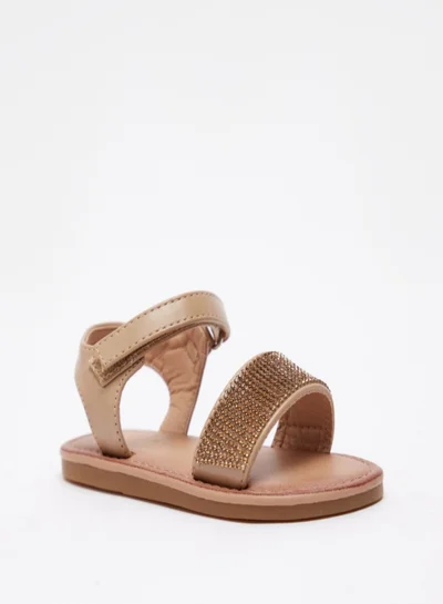 shoexpress Embellished Hook And Loop Closure Flat Sandals Gold