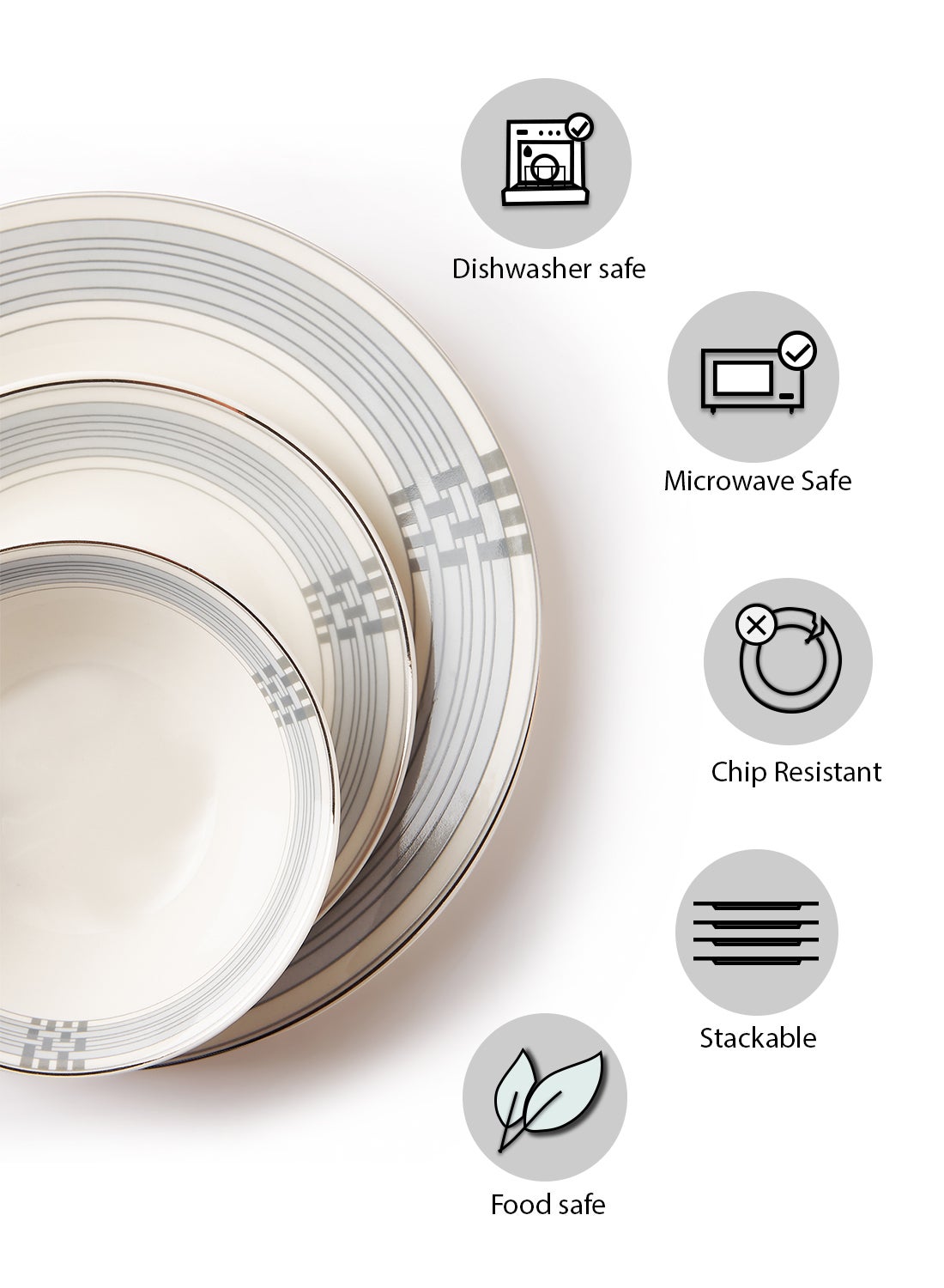 18 Piece Porcelain Dinner Set - Dishes, Plates - Dinner Plate, Side Plate, Bowl - Serves 6 - Festive Design Orion/Gold 