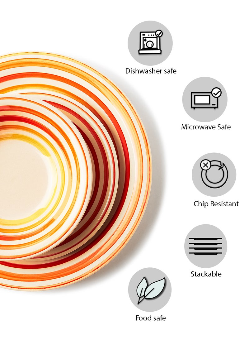 Noon East - 16-Piece Stoneware Dinner Set Plates, Dishes, Bowls, Mugs, Serves 4 Red 4 x Dinner plates (10.5 inch) + 4 x Side plate (7.5 inch)+ 4 x Mug 11 (oz) 4 x Bowl : 7inch - Image 1