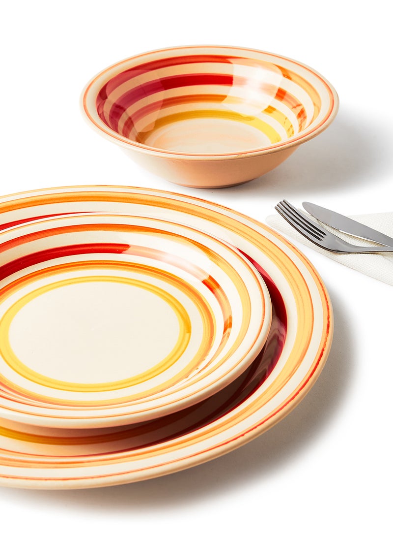 Noon East - 16-Piece Stoneware Dinner Set Plates, Dishes, Bowls, Mugs, Serves 4 Red 4 x Dinner plates (10.5 inch) + 4 x Side plate (7.5 inch)+ 4 x Mug 11 (oz) 4 x Bowl : 7inch - Image 1