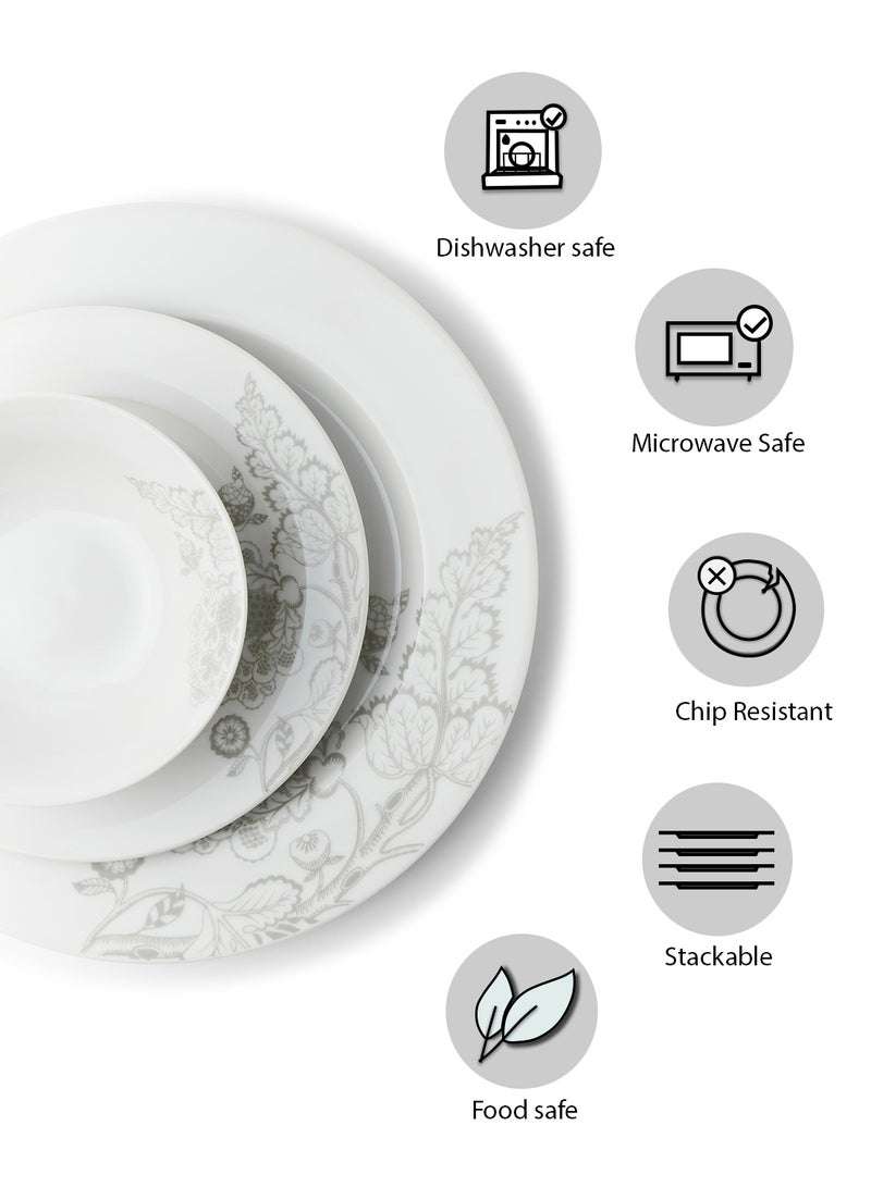 Noon East 18 Piece Porcelain Dinner Set - Dishes, Plates - Dinner Plate, Side Plate, Soup Plate - Serves 6 - Printed Design Paisley Flower White - Image 3