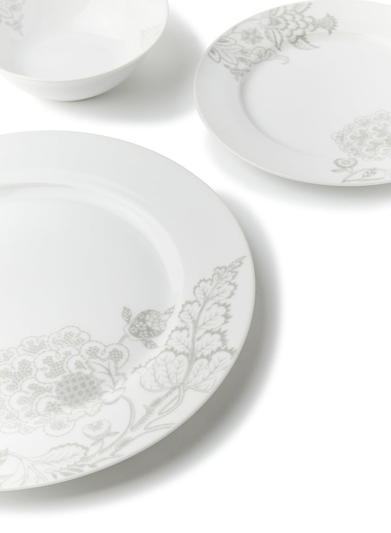 Noon East 18 Piece Porcelain Dinner Set - Dishes, Plates - Dinner Plate, Side Plate, Soup Plate - Serves 6 - Printed Design Paisley Flower White - Image 2