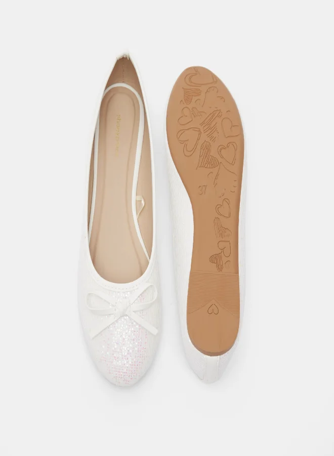 shoexpress Girls Glitter Textured Bow Accent Ballerina White