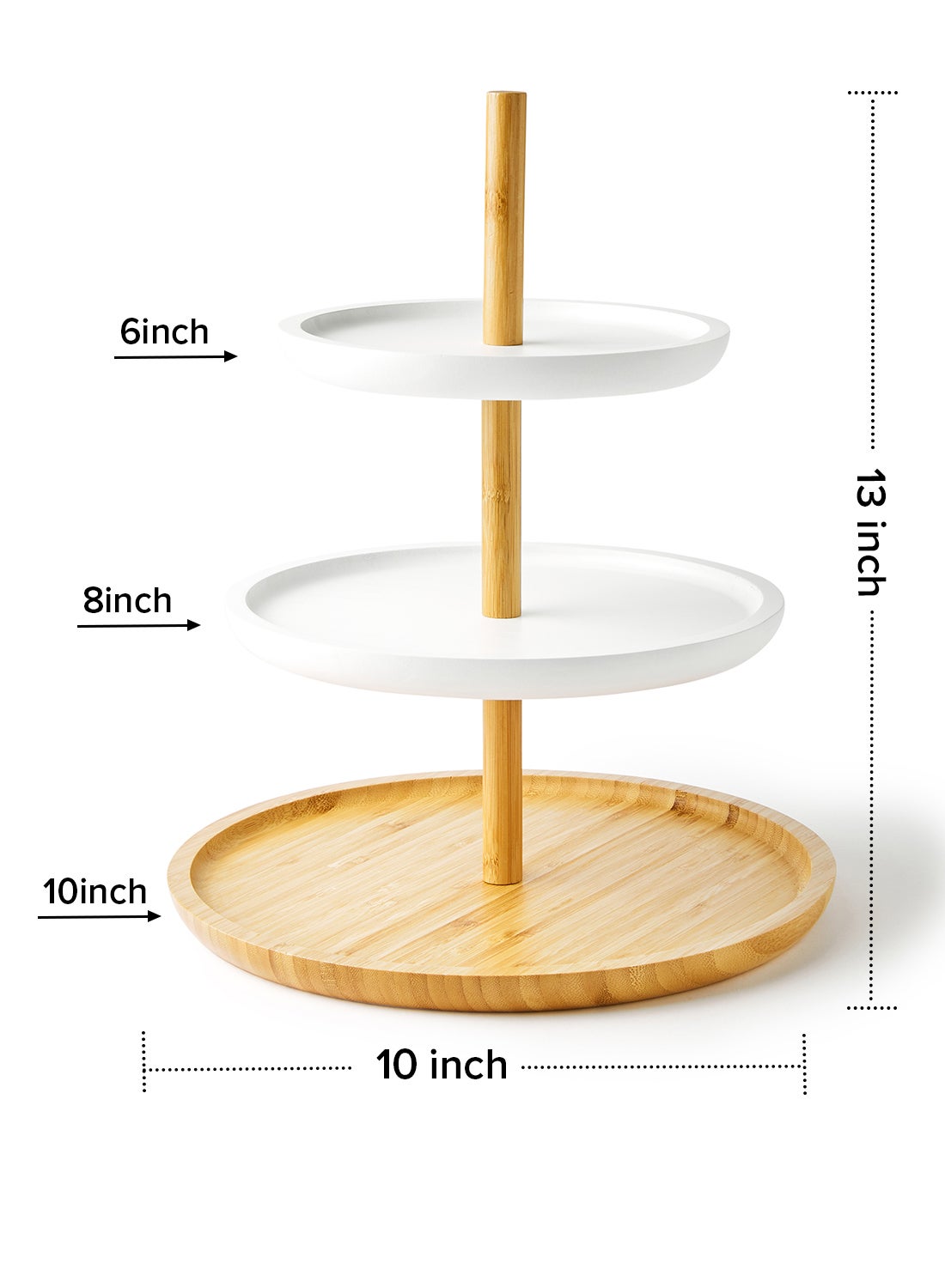Bamboo Cake Stand - Serving Dish - For Cupcakes, Muffins, Snacks, Fruit - Cake Stand - Stand Cake - Cake Plate - Cake Dishes - White/Brown 