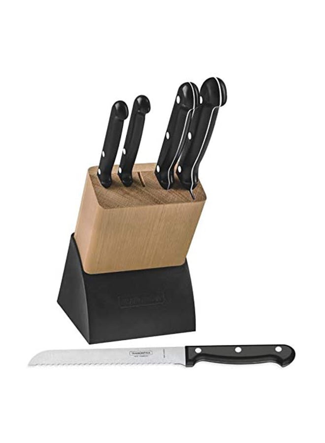 TRAMONTINA 6-Piece Cutlery Set With Wooden Block Antibacterial Handles Black/Beige/Silver 25.5x14x6cm  - Image 2