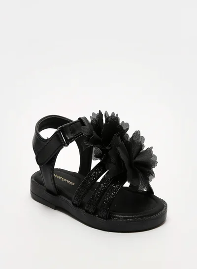 shoexpress Girls Glitter Textured Floral Casual Sandals Black