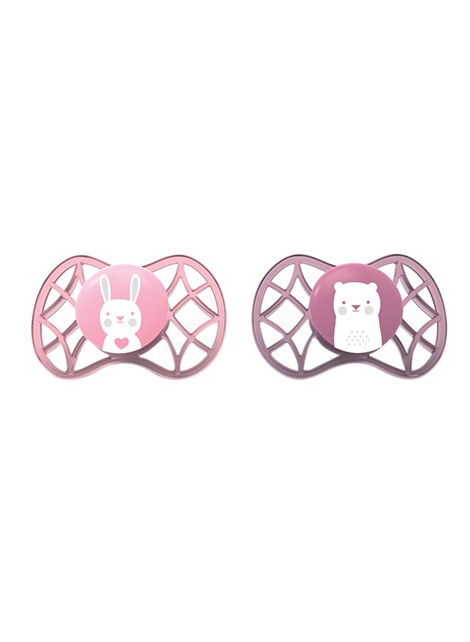 Nuvita - Pack Of 2 Orthodontic Glow In The Dark Pacifiers And Dummies, BPA-Free, Teethers, Soothers - Pink - Image 1