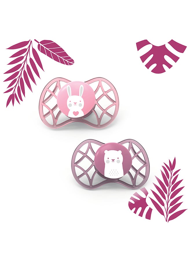 Nuvita - Pack Of 2 Orthodontic Glow In The Dark Pacifiers And Dummies, BPA-Free, Teethers, Soothers - Pink - Image 1