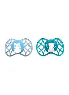 Nuvita Pack Of 2 Symmetric Glow In The Dark Pacifiers And Dummies, BPA-Free, Teethers, Soothers - Blue/White  - Image 1