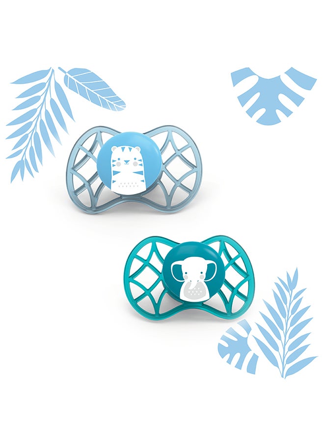 Nuvita - Pack Of 2 Symmetric Glow In The Dark Pacifiers And Dummies, BPA-Free, Teethers, Soothers - Blue/White - Image 1