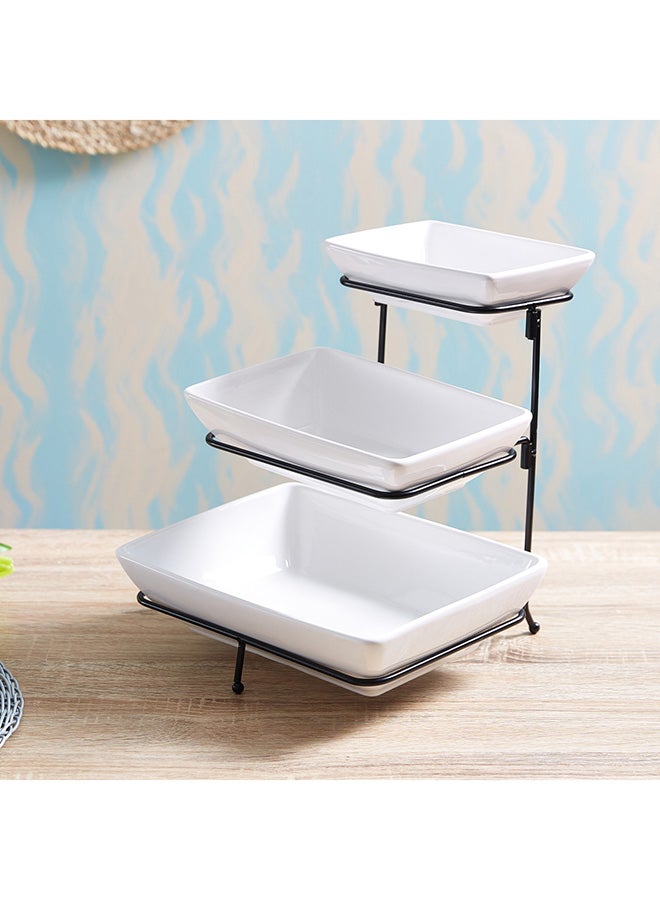 Home Box Nova 3-Tier Rectangular Serving Set Includes 1xSmall 18x13x5 cm, 1xMedium 23x16x6 cm, 1xLarge White 28x21x7centimeter - Image 1