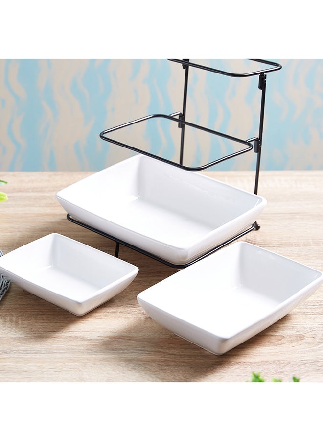 Home Box Nova 3-Tier Rectangular Serving Set Includes 1xSmall 18x13x5 cm, 1xMedium 23x16x6 cm, 1xLarge White 28x21x7centimeter - Image 2
