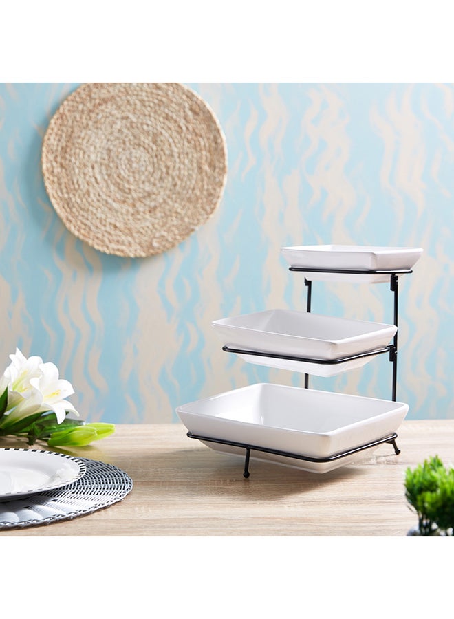 Home Box Nova 3-Tier Rectangular Serving Set Includes 1xSmall 18x13x5 cm, 1xMedium 23x16x6 cm, 1xLarge White 28x21x7centimeter - Image 4