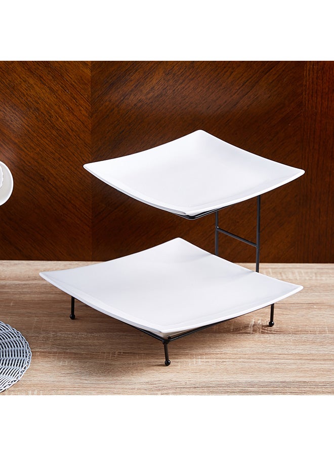Home Box 3-Piece Nova 2-Tier Serving Set White 30x25x35cm - Image 1