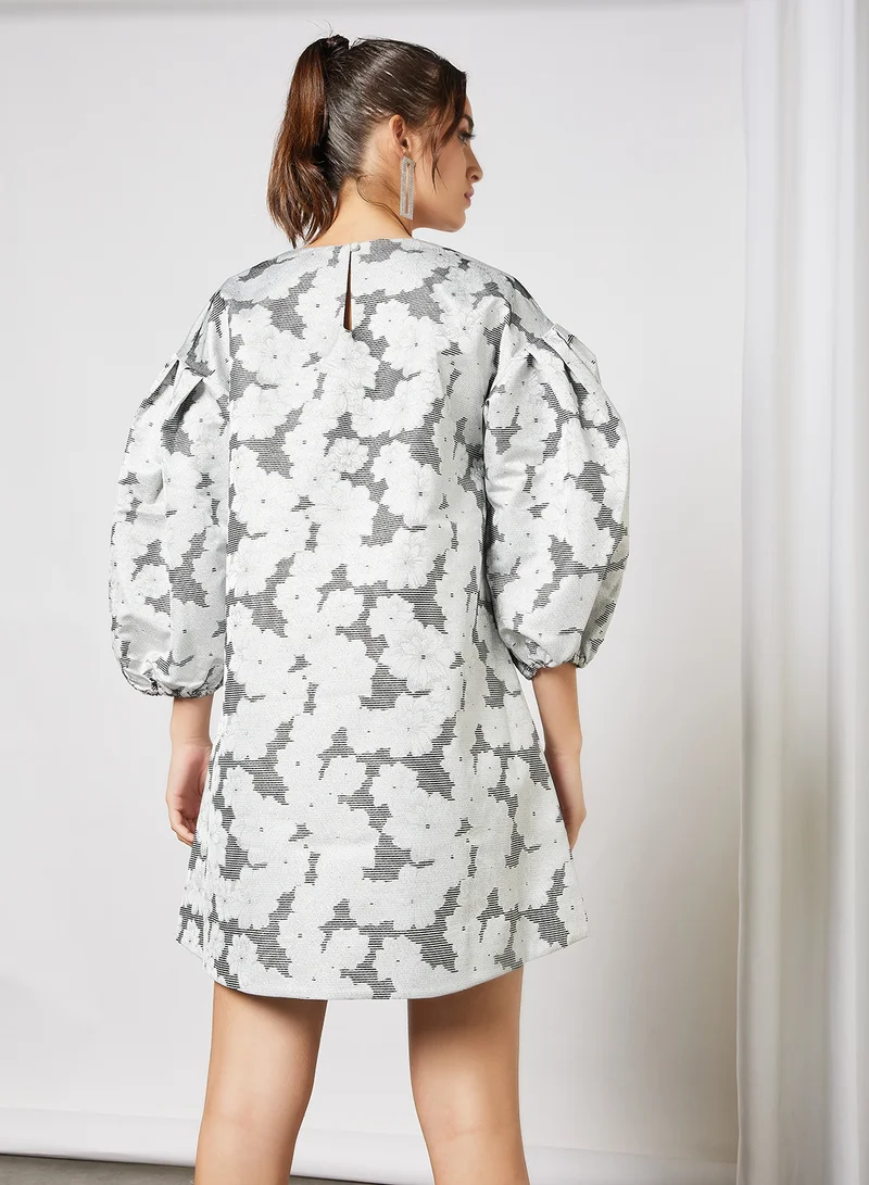 SELECTED FEMME Floral Oversized Mini Dress Grey