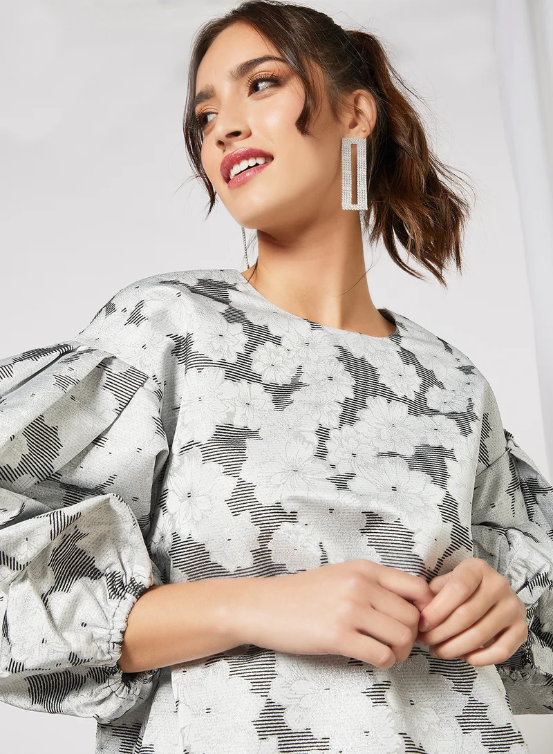 SELECTED FEMME Floral Oversized Mini Dress Grey