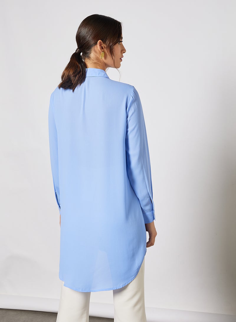 Longline Button Down Shirt Blue