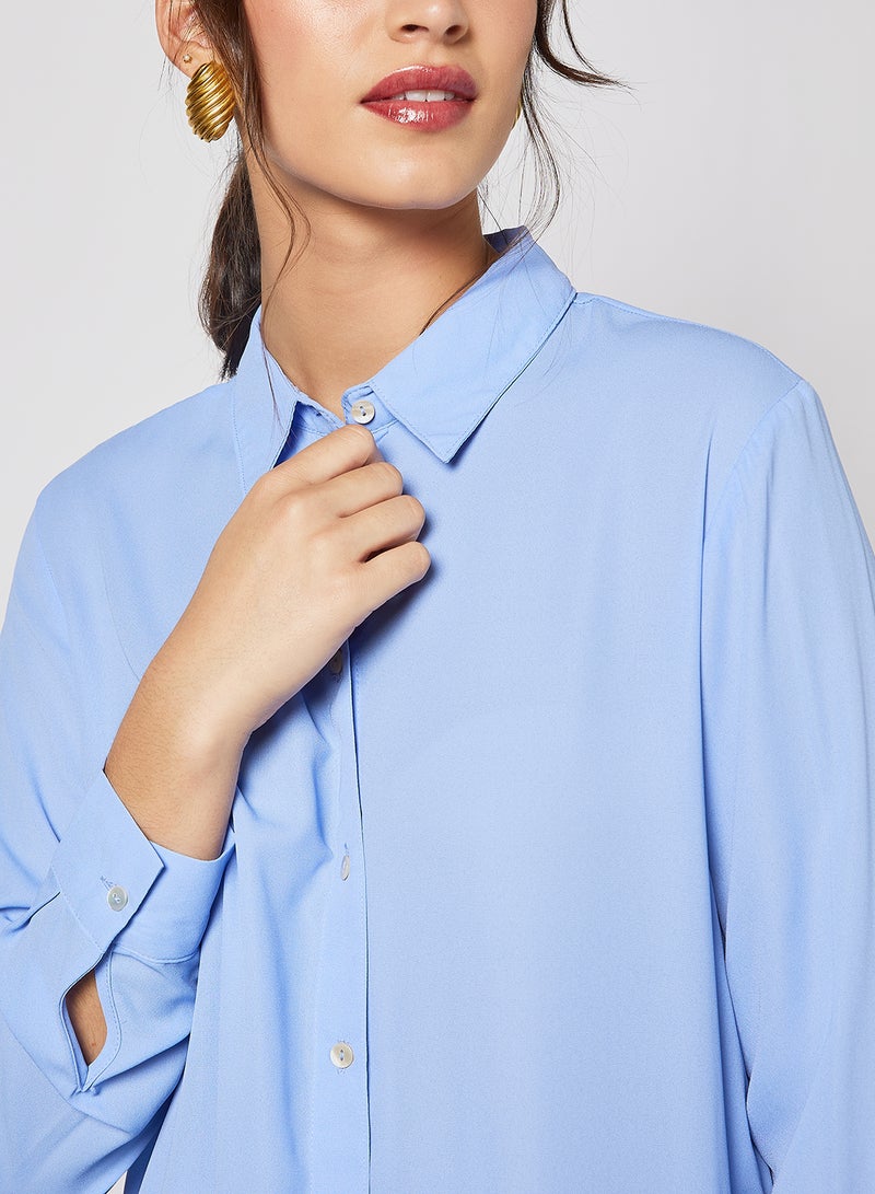 Longline Button Down Shirt Blue