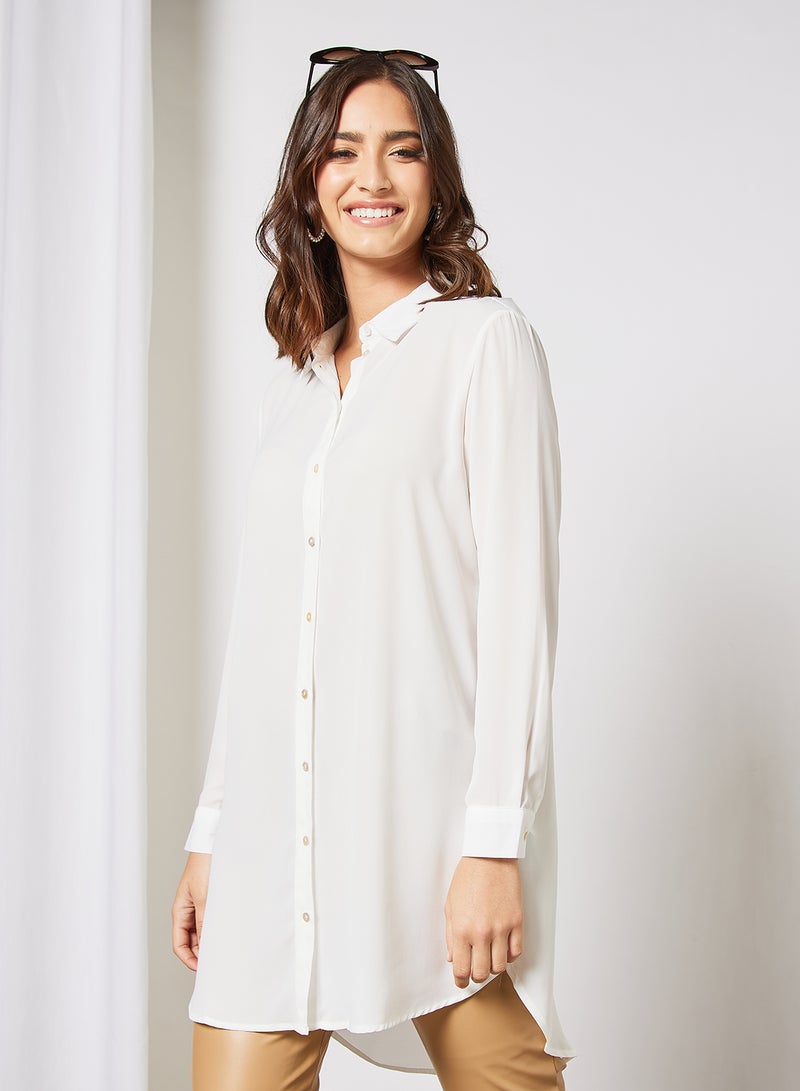 VERO MODA - Longline Button Down Shirt White - Image 1