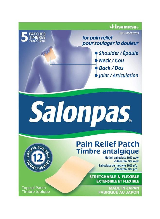 سالون باس مجموعة لاصقات لتخفيف الألم لمدة 12 ساعة مكونة من 5 قطع مقاس 10 × 7 سم - Image 1