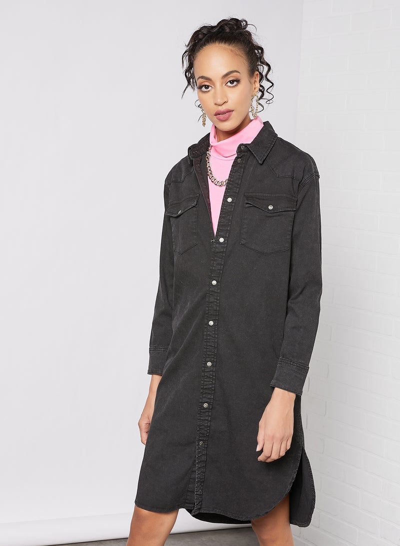 Longline Denim Shirt Dark Grey - v1635838826/N45741589V_1