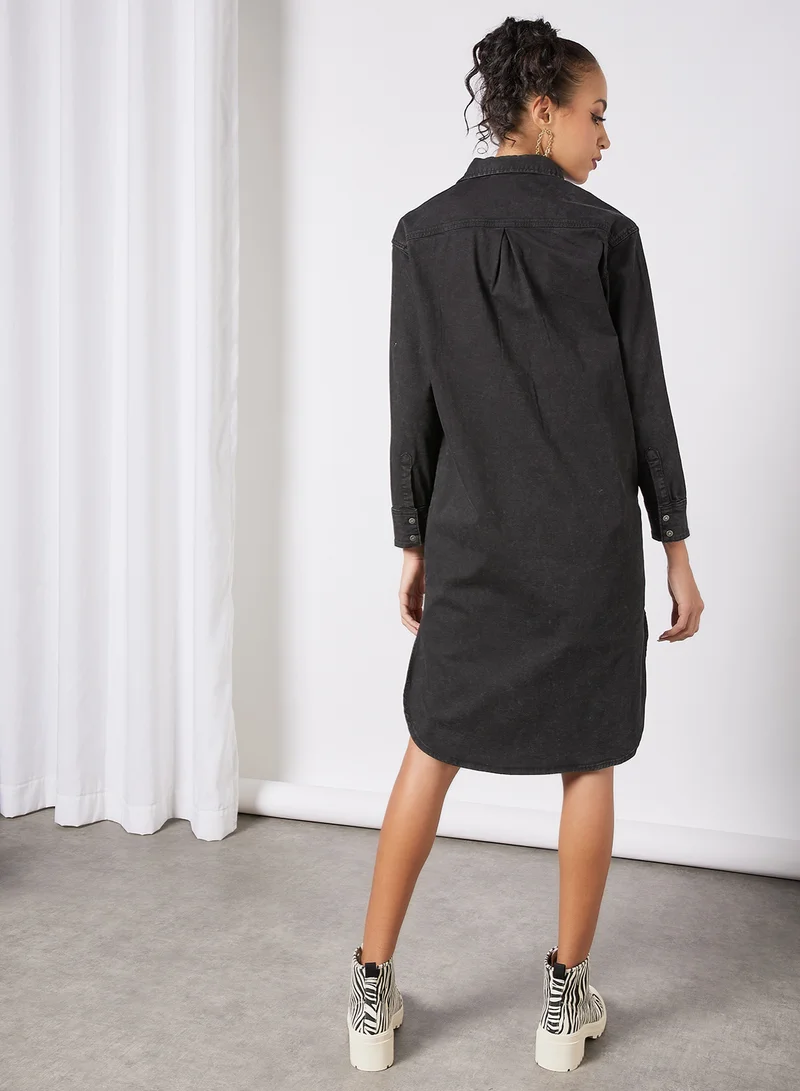ONLY Longline Denim Shirt Dark Grey