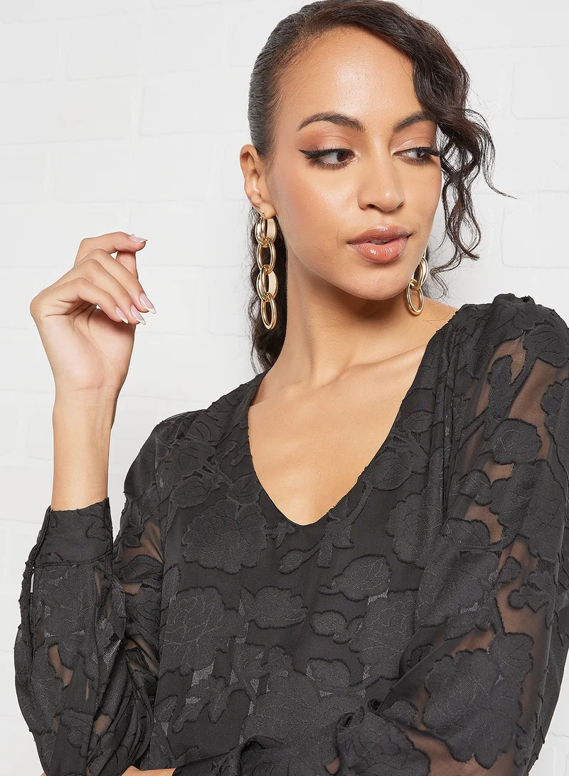 Jacqueline de Yong Floral Textured Mini Dress Black