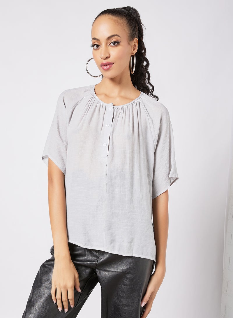 Aila Casual Solid Design V-Neck Half Sleeve Top Grey  - Image 1