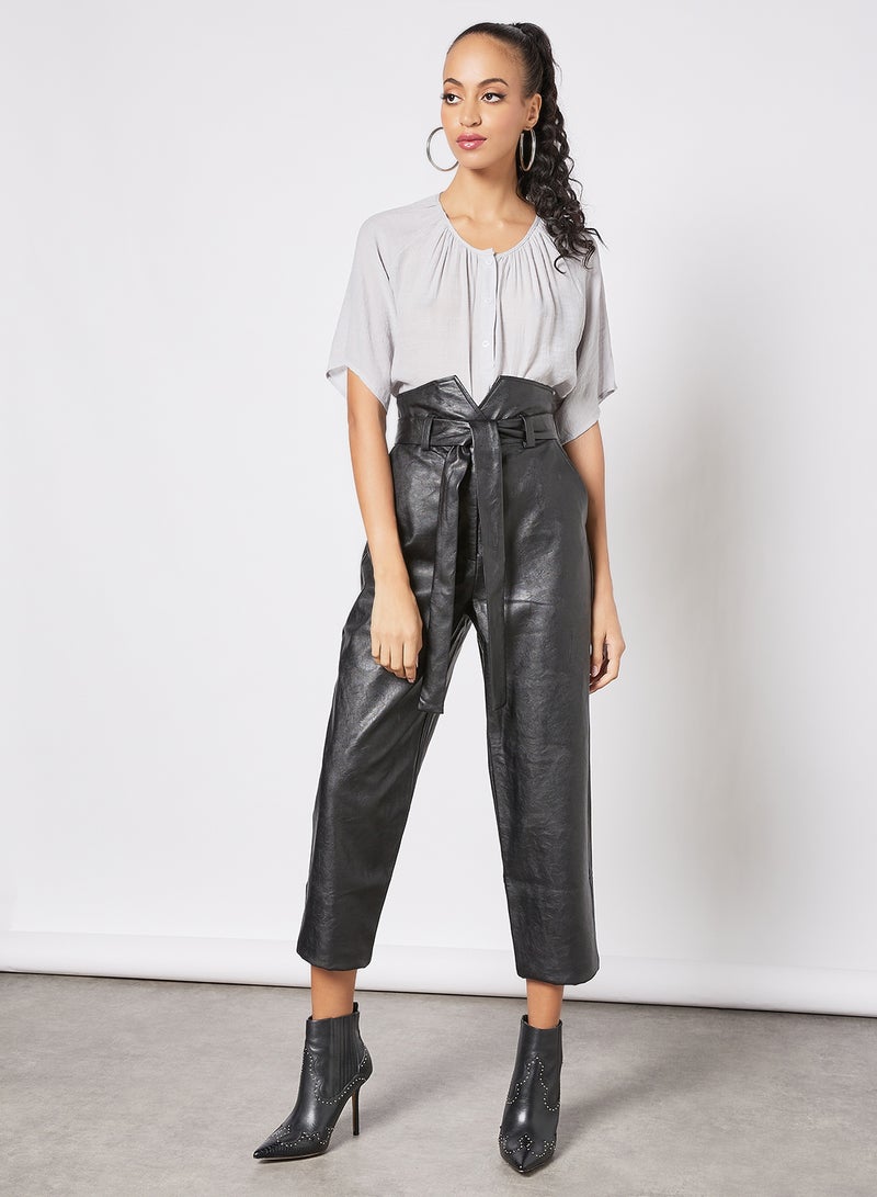 Aila Casual Solid Design V-Neck Half Sleeve Top Grey  - Image 3