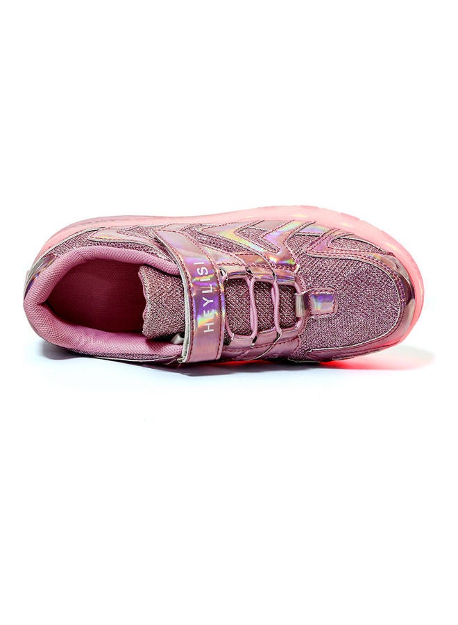 Generic Girls Shiny Light Single Round Low Top Sneakers Pink  - Image 3