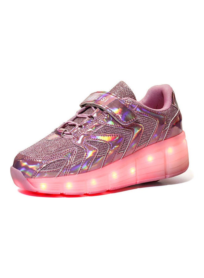 Generic Girls Shiny Light Single Round Low Top Sneakers Pink  - Image 1
