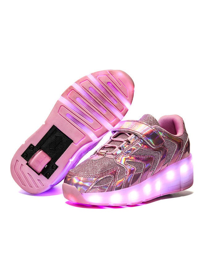 Generic Girls Shiny Light Single Round Low Top Sneakers Pink  - Image 2