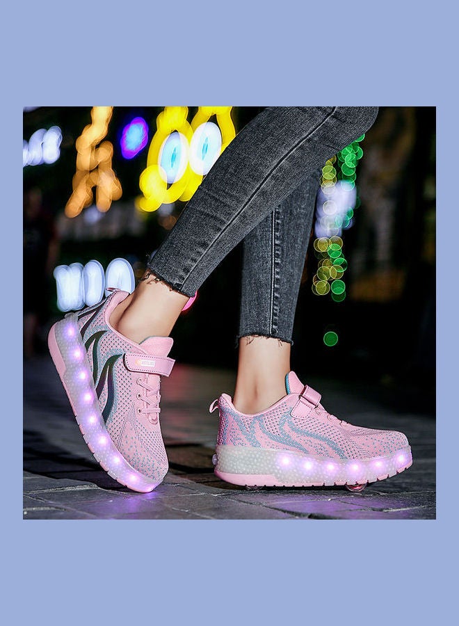 Kids Roller Slanding Double Round Low Top Sneakers Pink  - Image 3