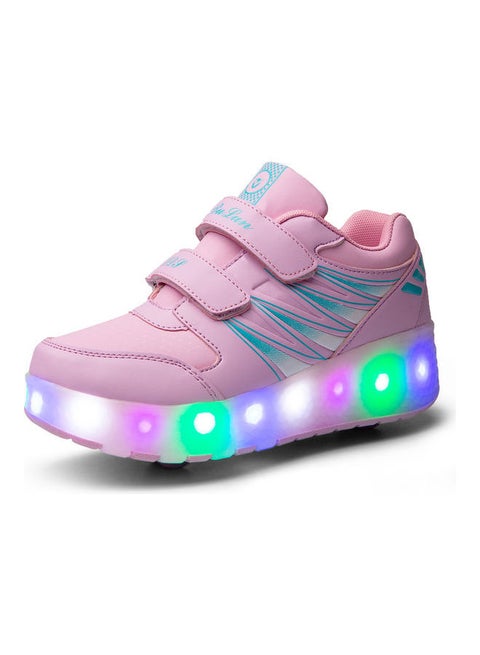 Girls Led Light Weight Running Double Round Low Top Sneakers Pink