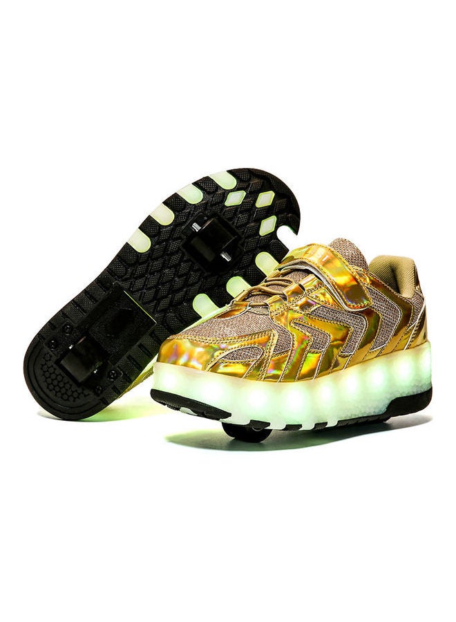 Generic Kids Shiny Light Double Round Low Top Sneakers Gold  - Image 2